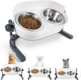All For Paws 3in1 Erhöhter Doppelnapf für Katzen aus Edelstahl in Weiß Größe M – Bild 1 von 2