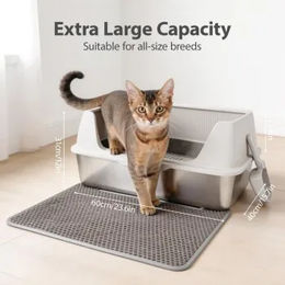 All For Paws Edelstahl Katzentoilette mit Streumatte und Schaufel in Silber – Bild 1 von 2