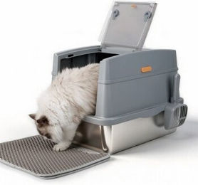 All for paws Edelstahl Katzentoilette mit Vorleger und Schaufel grau – Bild 1 von 3