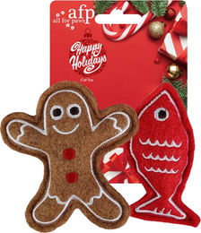 ALL FOR PAWS Happy Holidays Katzenspielzeug Set aus Plüsch mit Catnip Lebkuchenmann und Fisch 2er Pack – Bild 1 von 3