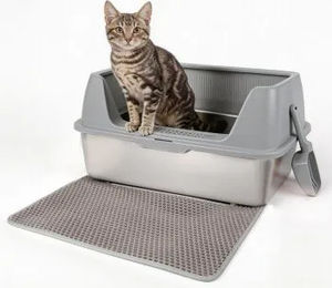 All For Paws Katzentoilette aus Edelstahl mit Streumatte und Schaufel grau – Bild 1 von 3