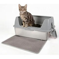 Produktbild von All For Paws Katzentoilette aus Edelstahl mit Streumatte und Schaufel grau