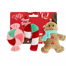 Produktbild von All For Paws Kauspielzeug Happy Holidays Weihnachts-3er-Pack bunt aus Plüsch