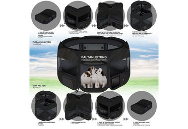 all Pets United XXL Welpen-Laufstall aus wasserfestem Oxford-Gewebe für Hunde, Katzen und Kleintiere Schwarz – Bild 1 von 9