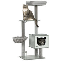 Produktbild von ALL-WIN Katzenbaum Grau mit Plattform, Hängematte, Versteck, Bett und Kratzstämmen 48 x 40 x 126 cm