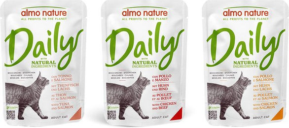 Produktbild von Almo Nature Daily Menu Katzen Nassfutter Mixpaket mit 3 Sorten Stückchen in Sauce 6 x 70 g - 6 x 70 g