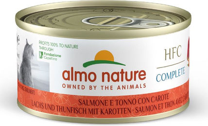 Produktbild von Almo Nature HFC Complete Katzen Nassfutter Adult Lachs und Thunfisch mit Karotte Stückchen in Sauce Getreidefrei und Glutenfrei 6 x 70 g - 6 x 70 g