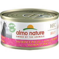 Produktbild von Almo Nature HFC Katzen Nassfutter Lachs und Huhn Stückchen in Gelee Adult 24 x 70 g - 24 x 70 g