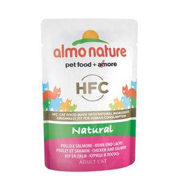 Produktbild von Almo Nature HFC Natural Katzen Nassfutter Huhn und Lachs Stückchen in Sauce Adult 24 x 55 g - 24 x 55 g