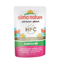Produktbild von Almo Nature HFC Natural Katzen Nassfutter Huhn und Lachs Stückchen in Sauce Adult 24 x 55 g - 24 x 55 g