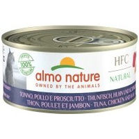 Produktbild von Almo Nature HFC Natural Katzen Nassfutter Thunfisch Huhn und Schinken Stückchen in Sauce glutenfrei 24x150g - 24 x 150 g