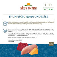 Produktbild von Almo Nature HFC Natural Katzenfutter Stückchen in Sauce mit Thunfisch, Huhn und Käse, glutenfrei, 24 x 70 g - 24 x 70 g