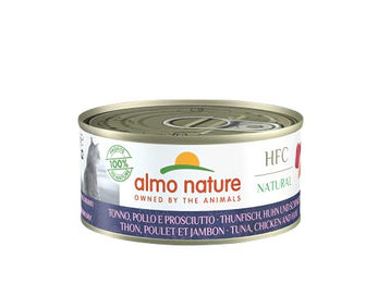 Almo Nature HFC Natural Nassfutter für erwachsene Katzen mit Thunfisch, Hähnchen und Schinken 24x150g - 24 x 150 g – Bild 1 von 3