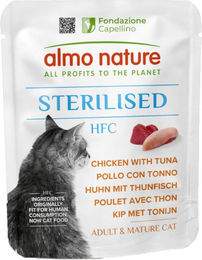 Almo Nature HFC Sterilised Nassfutter für ausgewachsene Katzen Huhn mit Thunfisch 24 x 50 g - 24 x 50 g – Bild 1 von 8