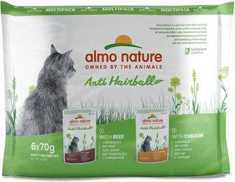 Almo Nature Holistic Anti Hairball Katzen Feuchtnahrung Rind und Huhn 6x70g - 6 x 70 g – Bild 1 von 7