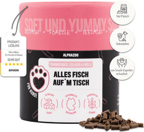 alphazoo Alles Fisch Auf'm Tisch Hundesnack mit Seelachs und Forelle 65g getreidefrei - 65 g – Bild 1 von 9