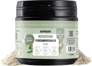 Produktbild von alphazoo Flohsamenschalen Pulver für Katzen zur Unterstützung der Verdauung und gegen Haarballen 250g
