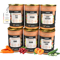 Produktbild von alphazoo Hund Nassfutter Probierpaket 6x400g Monoprotein Rind Huhn Pferd getreidefrei Stückchen in Sauce