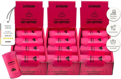 ALPHAZOO Hundekotbeutel Pink Kompostierbar Biologisch abbaubar 360 Stück – Bild 1 von 2