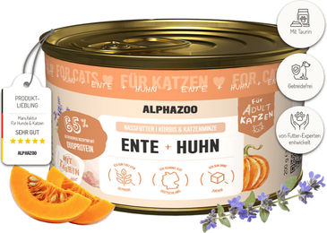 Produktbild von alphazoo Katzen Nassfutter Ente und Huhn getreidefrei 200g