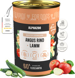 Produktbild von Alphazoo Nassfutter Angus Rind und Lamm für adulte Hunde Stückchen in Sauce getreidefrei 400g