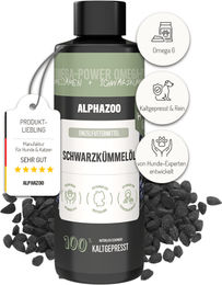 alphazoo Premium Schwarzkümmelöl für Hunde 100ml – Kaltgepresstes veganes Futteröl für Haut, Fell und Immunsystem – Bild 1 von 6