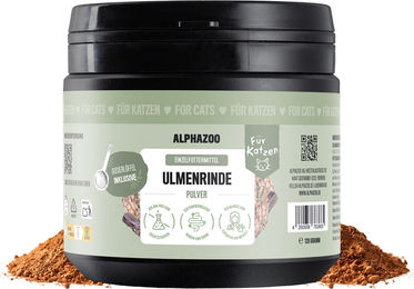 Produktbild von Alphazoo Ulmenrinde Pulver für Katzen zur Unterstützung der Verdauung und gegen Haarballen 120g