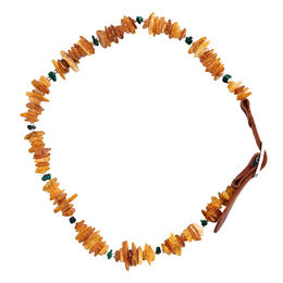Produktbild von alsa-brand Lederhalsband mit Bernstein und Malachit in Braun Gelb Grün Bunt ca. 65 - 69 cm