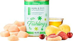 Produktbild von alsa-nature 4-SEASONS Frühlings-Menü Hundefutter Nass Huhn & Ente mit Kartoffel und Cranberry Adult mit hohem Fleischanteil 12 x 400 g