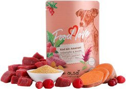Produktbild von alsa-nature FOODLOVE Hundefutter Nass mit Rind, Amarant, Süßkartoffel & Beeren, Stückchen in Sauce, glutenfrei, 120 x 300 g - 120 x 300 g