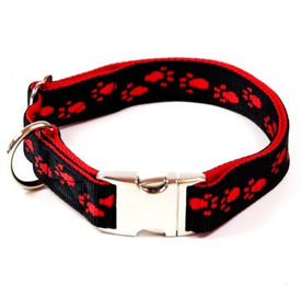 Alu-Max Hundehalsband aus Polyamid Schwarz mit roten Pfötchen wasserabweisend 45-70cm – Bild 1 von 1