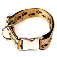 Produktbild von Alu-Max Hundehalsband aus wasserabweisendem Nylon in Beige mit braunen Pfötchen 55-90cm