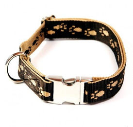 Alu-Max Hundehalsband aus wasserabweisendem Nylon in Braun und Beige mit Pfötchenmuster 55-90cm – Bild 1 von 1
