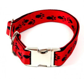 Alu-Max Hundehalsband aus wasserabweisendem Nylon in Rot mit schwarzen Pfötchen 55-90cm – Bild 1 von 1
