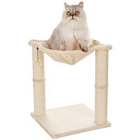 Produktbild von Amazon Basics Katzen-Kratzbaum mit Haus, Hängematte und Bett aus Plüsch, Beige, 41 x 51 x 41 cm