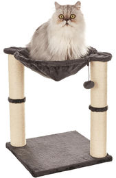 Amazon Basics Katzen-Kratzbaum mit Haus, Hängematte und Bett aus Plüsch, Grau, 41 x 51 x 41 cm – Bild 1 von 3