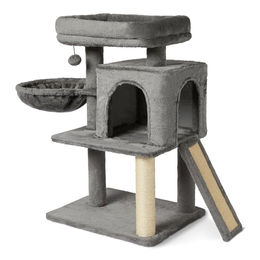 Amazon Basics Mehrstöckiger Kratzbaum für Katzen mit 2 Katzenhäuschen, Hängematte und Sisalrampe, Grau, 76,2 cm – Bild 1 von 1