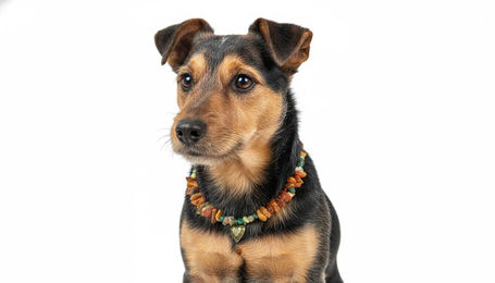 Produktbild von Amberdog Bernsteinkette für Hunde mit Herzchen-Edelsteinen 34cm
