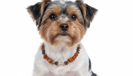 Produktbild von amberdog Bernsteinkette für Hunde mit Rauchquarz in Gelb Braun Gold 30cm