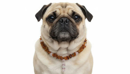 Produktbild von Amberdog Bernsteinkette für Hunde mit Rosenquarz in Braun und Rosa 47cm