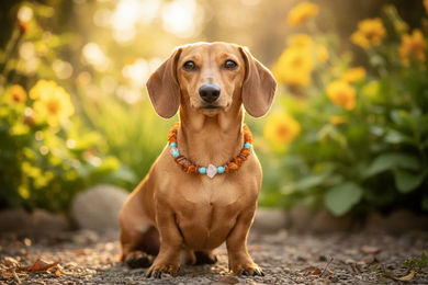 Produktbild von Amberdog Hunde Bernsteinkette mit Howlith und Rosenquarz 22cm