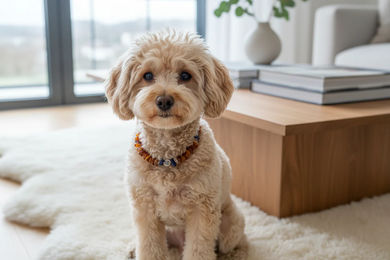 Produktbild von Amberdog Hundehalsband aus Naturbernstein mit Bergkristall und Lapislazuli 24cm