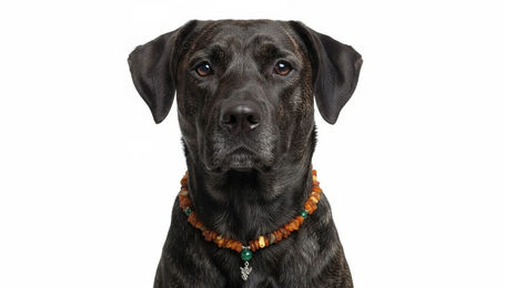 Produktbild von Amberdog Hundehalsband aus Naturbernstein mit Malachit und Engel Motiv 47cm