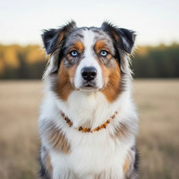 Produktbild von Amberdog Hundehalsband aus Naturmaterial Bernstein und Rosenquarz in Gelb und Rosa 18cm