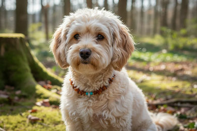 Produktbild von Amberdog Hundehalsband aus Naturmaterial mit Bernstein, Howlith und Muscheln 28cm