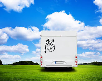 Produktbild von Amberdog Wandtattoo Altdeutscher Schäferhund Kopf Silhouette Wohnmobil Aufkleber Weiß H30cm