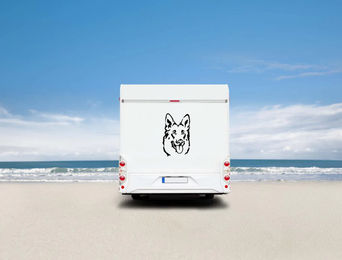 Produktbild von Amberdog Wandtattoo Deutscher Schäferhund Kopf Silhouette Wohnmobil Aufkleber Weiß 30cm