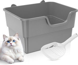 AmiCura Katzentoilette XXL Offene Schalentoilette aus Kunststoff in Grau mit Katzenstreuschaufel – Bild 1 von 2