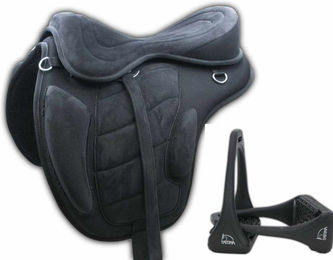 AMKA Baumloser Sattel Set aus Leder in Schwarz – Bild 1 von 4