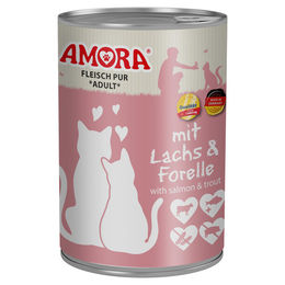 AMORA Cat Fleisch Pur Lachs Forelle & Rind Stückchen in Sauce für erwachsene Katzen 6x 400 g ohne Farb- und Aromastoffe sowie Konservierungsstoffe - 6 x 400 g – Bild 1 von 2